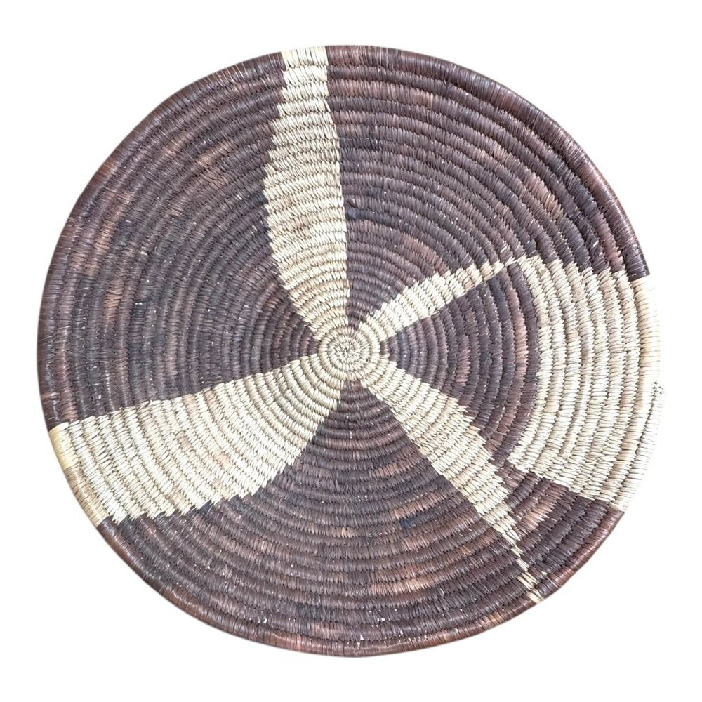 Vintage Handwoven Natural Coil Basket Pictoral Tribal Catch All Accent SW 12"